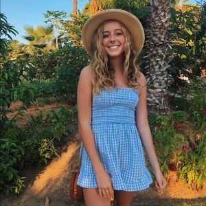 LF blue plaid romper
